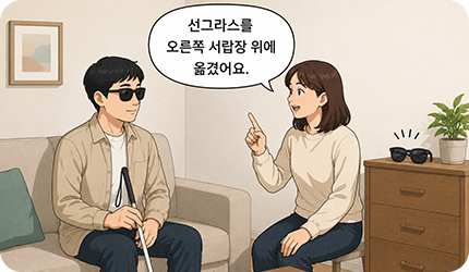 시각장애인의 물건을 옮긴 후 나중에 찾을 수 있도록 바뀐 위치를 명확히 알려주는 이미지