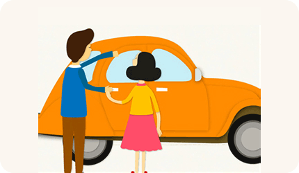 버스 승차 시 출입문에 손을 대어주고 택시 승차 시 머리가 부딪히지 않게 차체와 문 위치를 알려주는 이미지